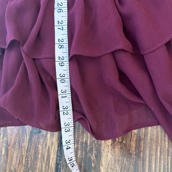 TCEC Maroon Chiffon Smocked Ruffle Dress Large Holiday Event Party - Picture 7 of 8